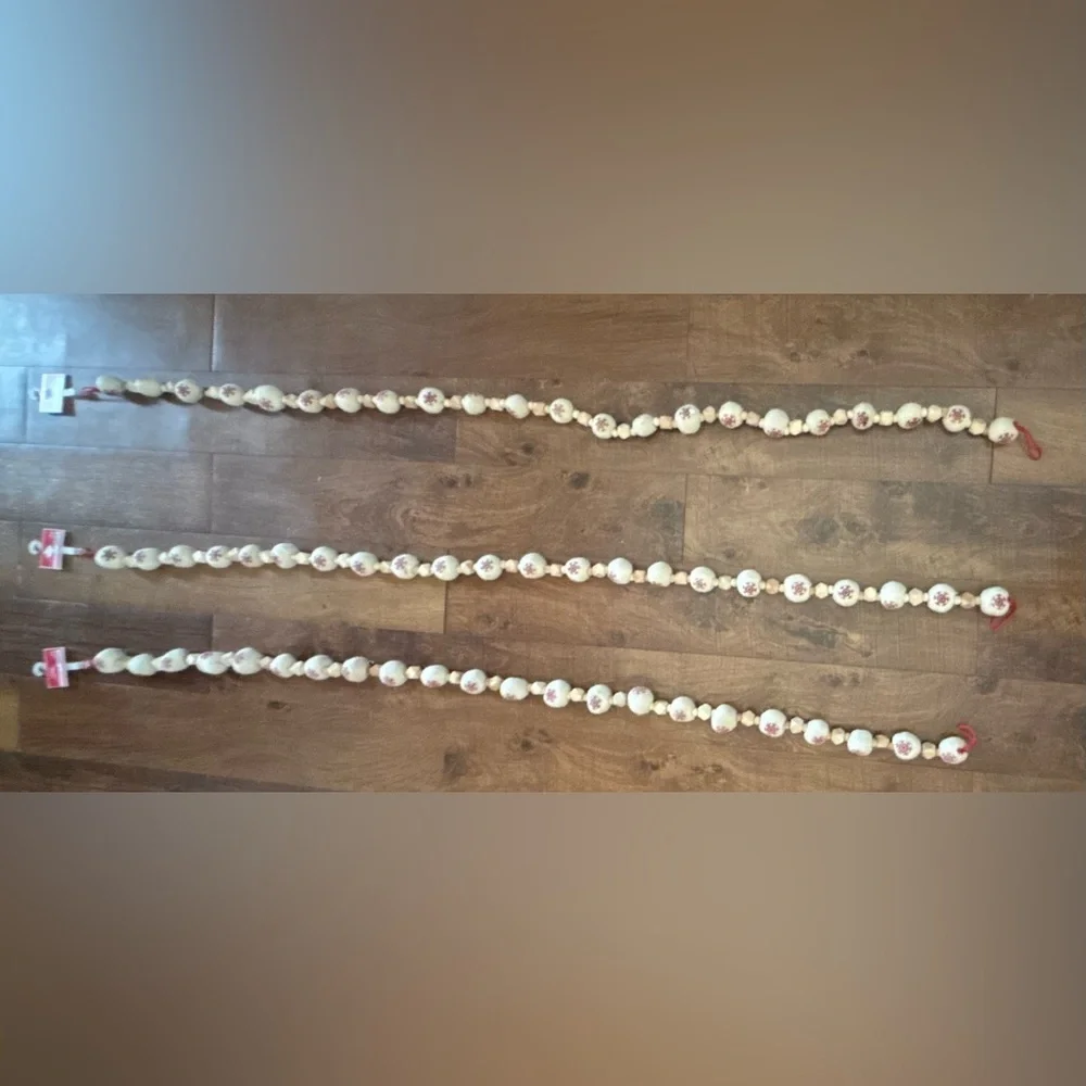 Christmas ball garland NEW NWT 3 sets wood snowflakes 6 ft festive Xmas decor